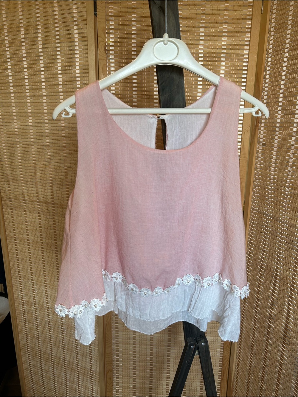 Pink and white lace trim top